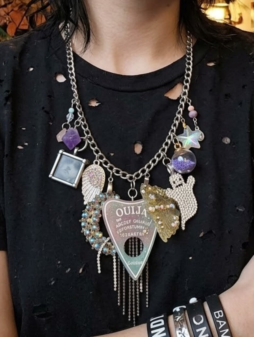 🔮 Handcrafted Whimsigoth Ouija Board & Ghost Charm Statement Necklace 🔮
